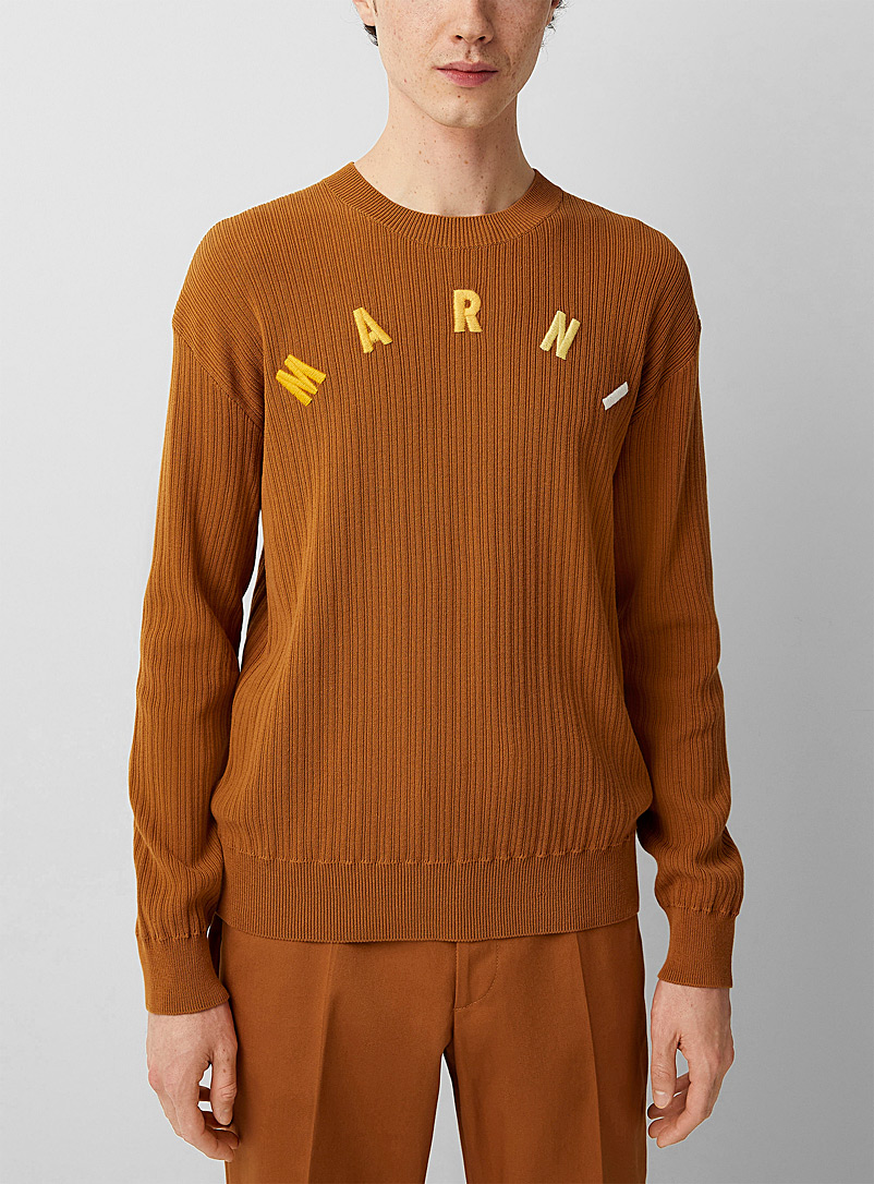 MARNI Golden Yellow Embossed signature ribbed sweater for men