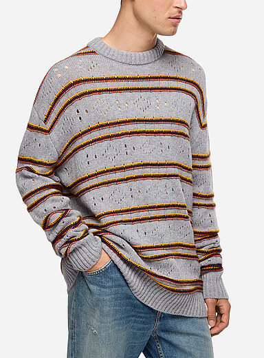 MARNI Patterned Grey Striped openwork pure cashmere sweater for men