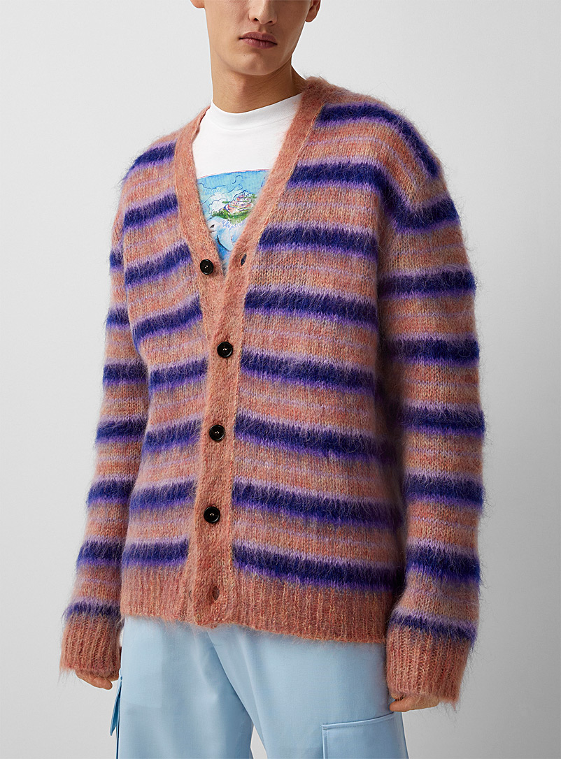 MARNI: Le cardigan mohair rayures pastel Rose pour homme