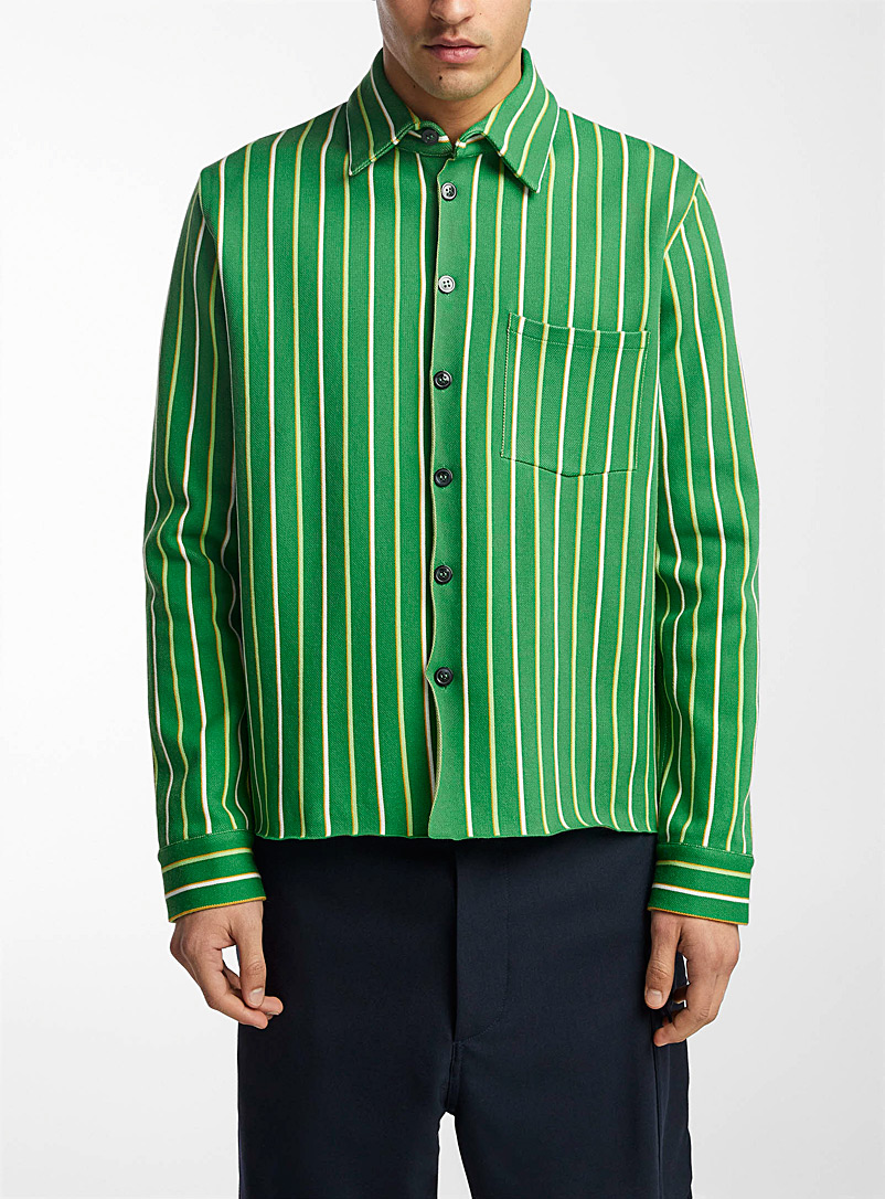 MARNI Green Techno knit striped shirt for men