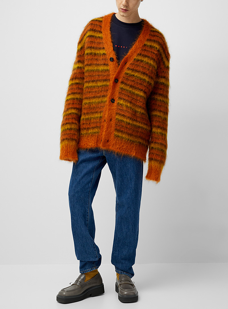 MARNI Orange Bright stripes mohair cardigan for men