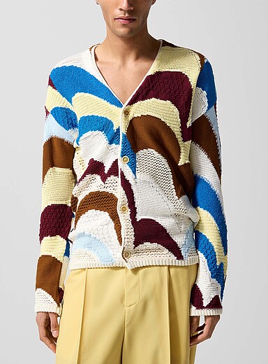 MARNI Burgundy Crochet waves cardigan for men