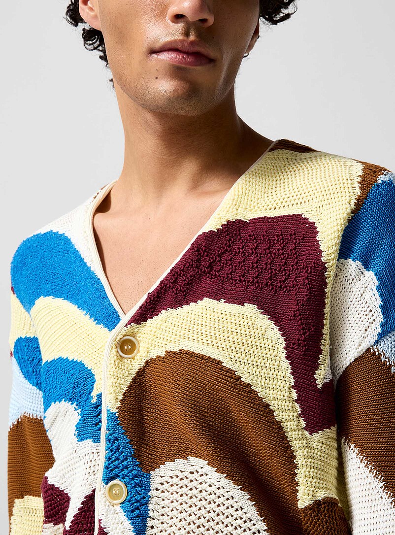 MARNI Burgundy Crochet waves cardigan for men