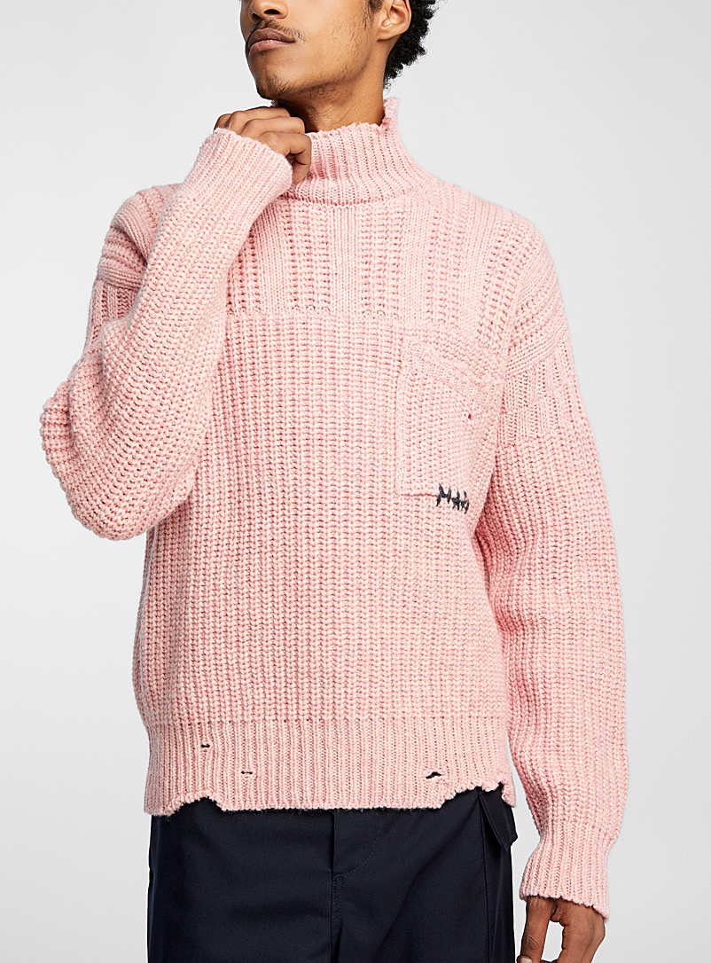 MARNI Pink Distressed look pink sweater for men