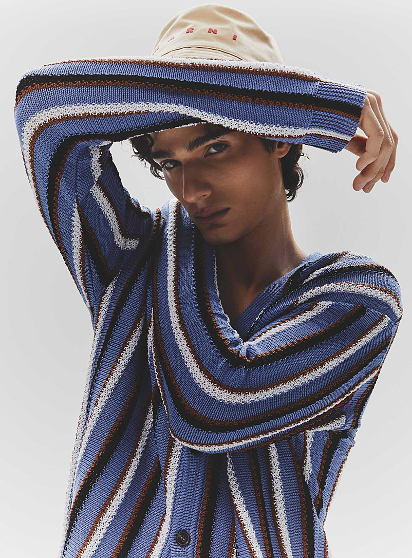MARNI Blue Crochet stripes cardigan for men