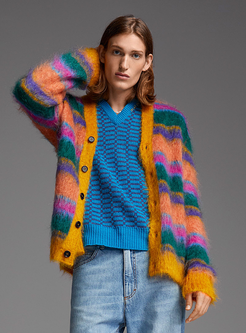 MARNI Assorted Multi-striped mohair cardigan for men
