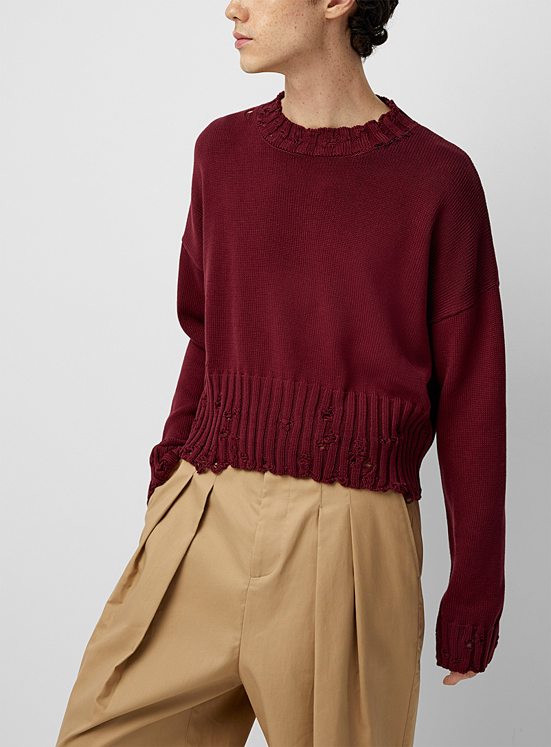 MARNI Copper Worn-effect cropped burgundy sweater for men