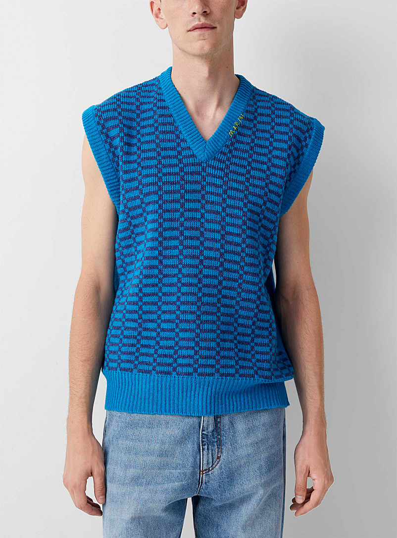 MARNI Blue Geometric jacquard sweater vest for men