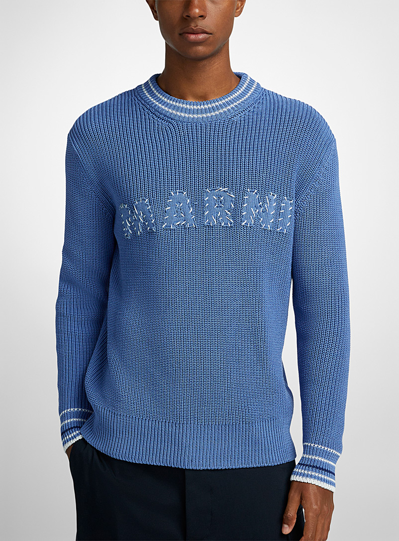 MARNI: Le chandail de coton logo cousu Bleu pour homme