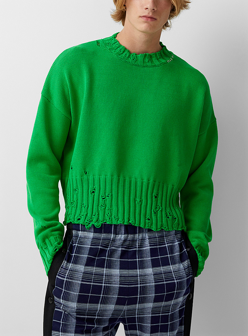 MARNI Green Oversize distressed green sweater for men