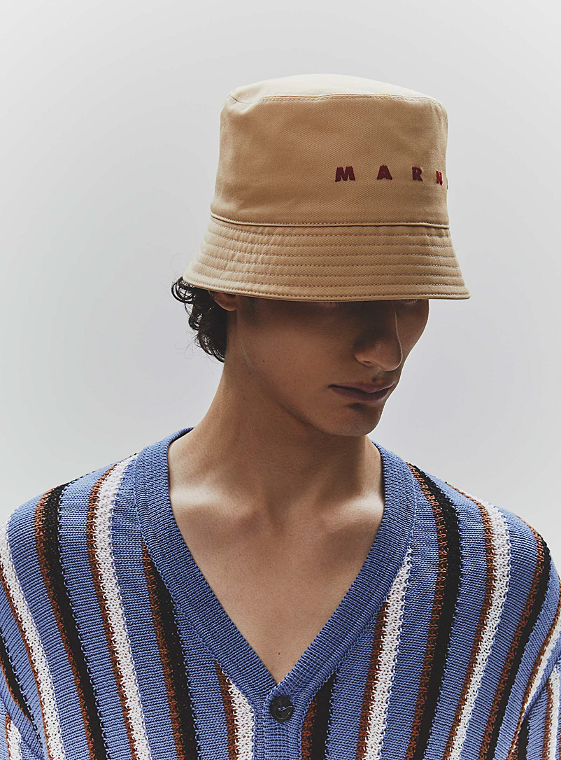 MARNI Ivory/Cream Beige Embroidered logo beige bucket hat for men