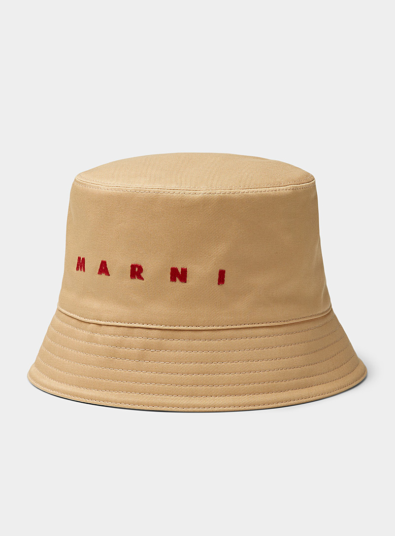 MARNI Cream Beige Embroidered logo beige bucket hat for men