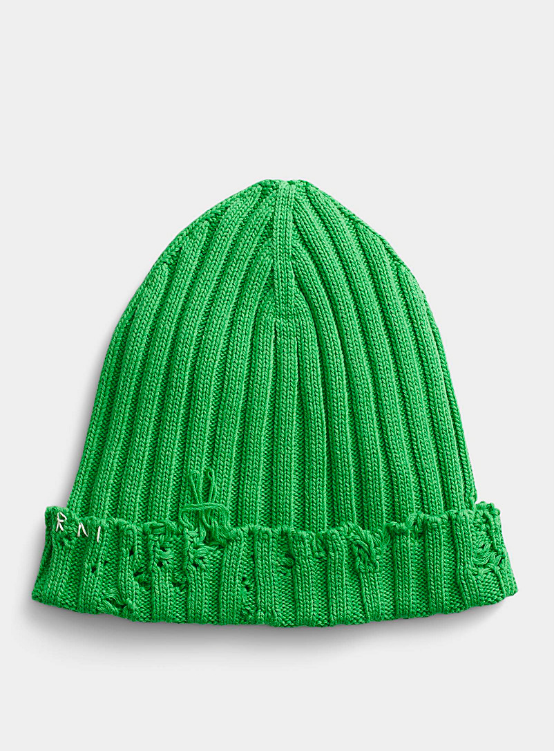 MARNI Green Distressed cuff ribbed tuque for men