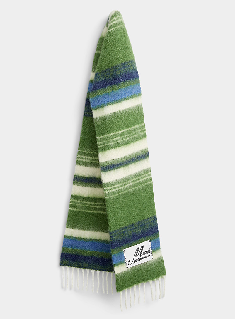 MARNI Green Melted stripes brushed wool scarf for men