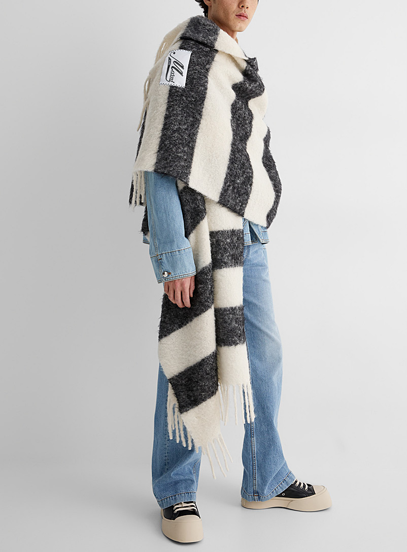 MARNI White Brushed wool and mohair cape scarf for men