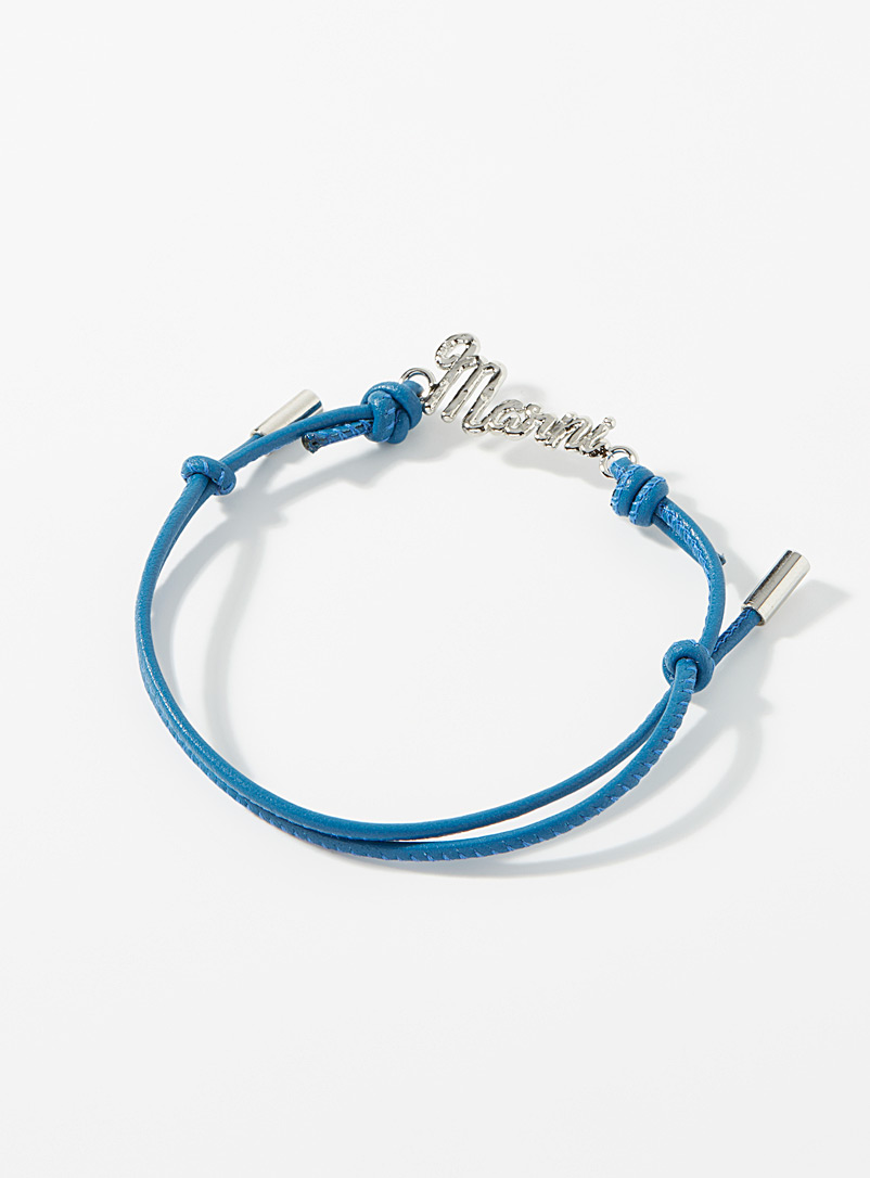 MARNI Blue Metallic signature leather bracelet for men