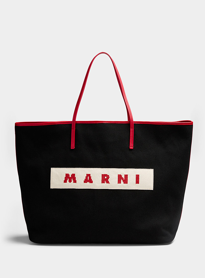 MARNI Black Embroidered signature tote bag for men