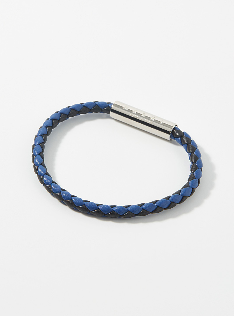 MARNI Blue Two-tone braided leather bracelet for men