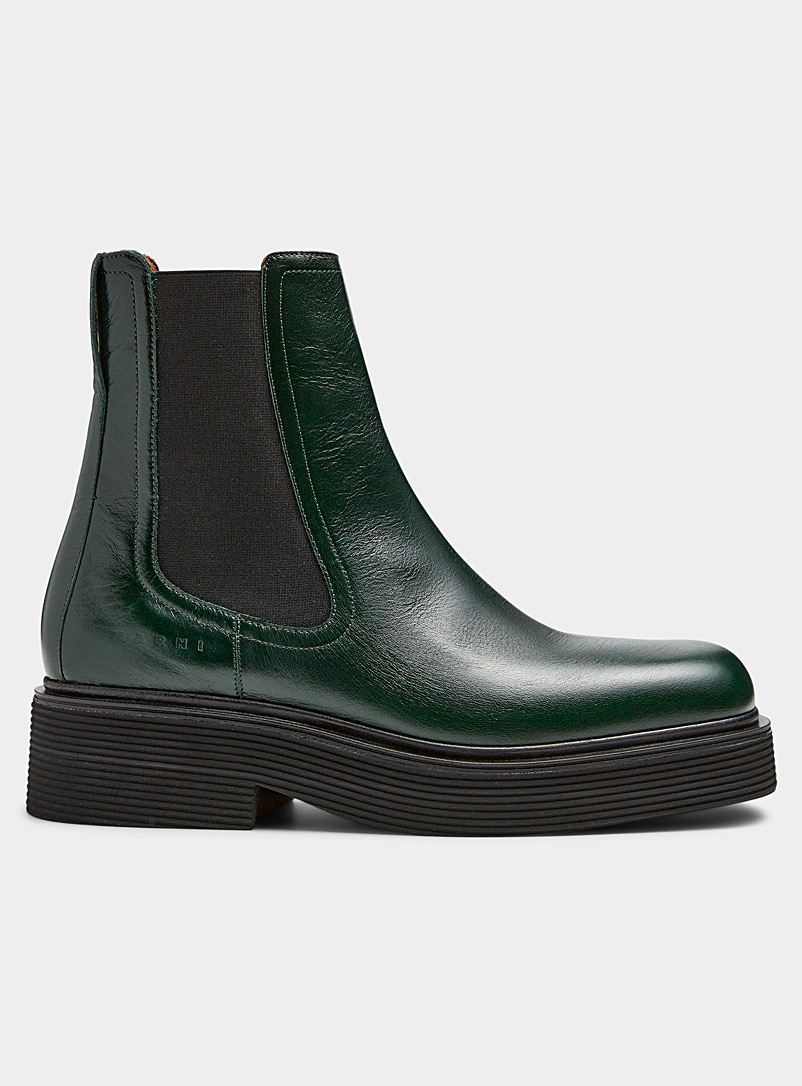 MARNI Green Chelsea square-toe boots Men for men