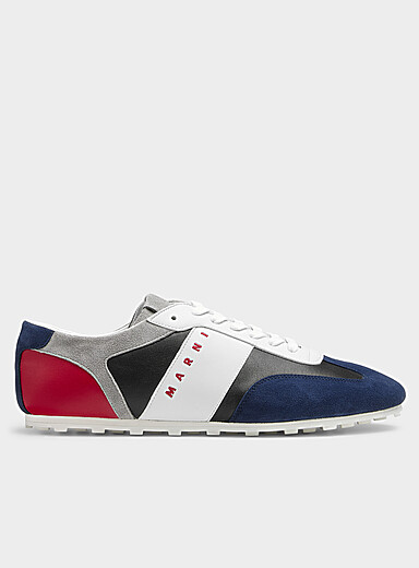 MARNI: Le sneaker profil bas blocs de couleur Homme Bleu &agrave; motifs pour homme