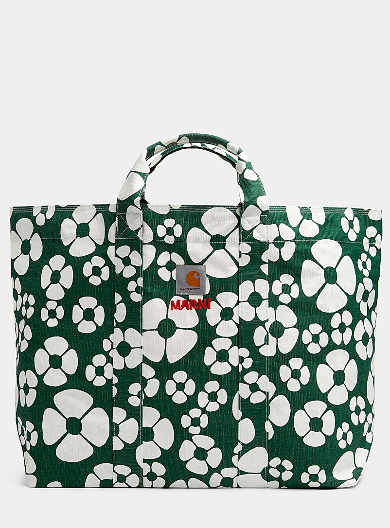 Marni x Carhartt WIP Mossy Green Piqué cotton floral bag for men