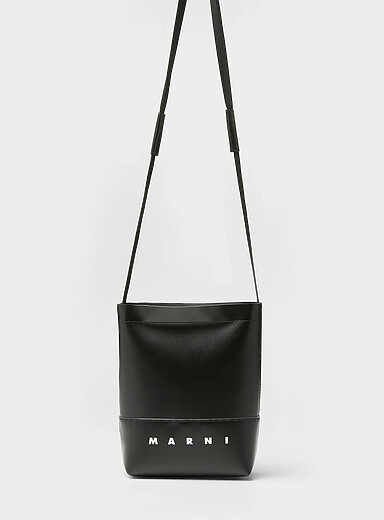 MARNI Black Small solid canvas bucket bag for men