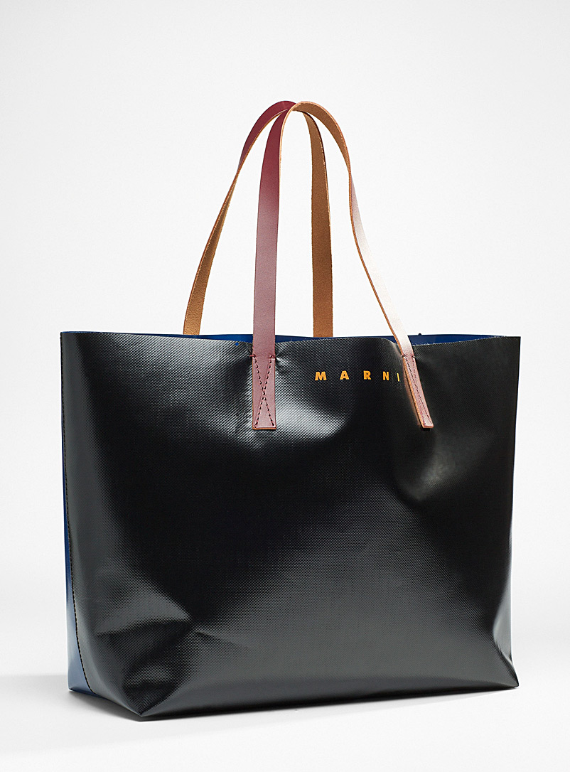 MARNI Black Two-tone shiny tote bag for men