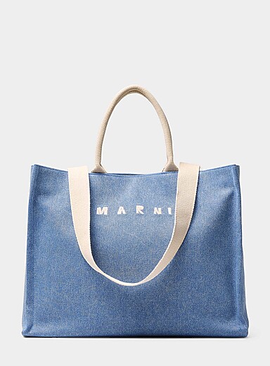 MARNI Blue Logo small denim tote bag for men