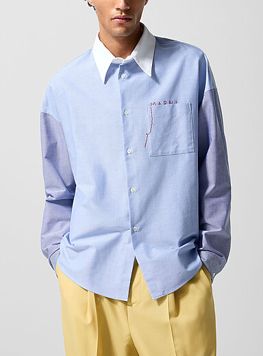 MARNI: La chemise oxford col et manches contraste Bleu royal - Saphir pour homme