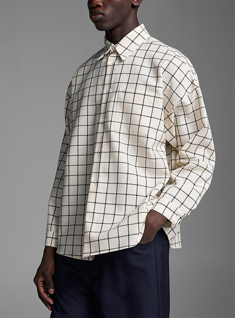 MARNI White Virgin wool checkered shirt for men