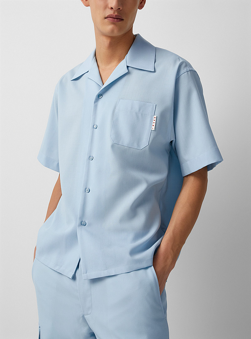 MARNI Blue Virgin wool short-sleeve shirt for men