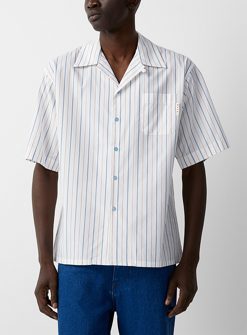 MARNI White Short-sleeve striped shirt for men
