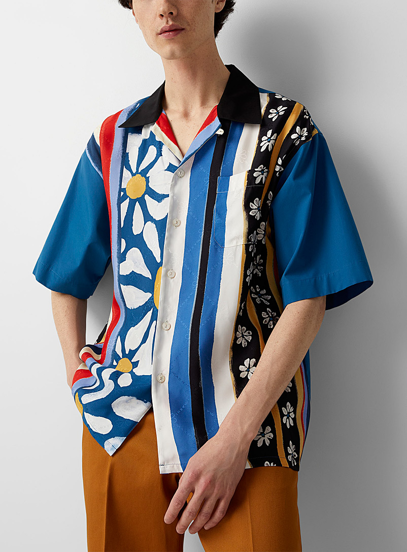MARNI Blue Floral dual-material tapestry shirt for men