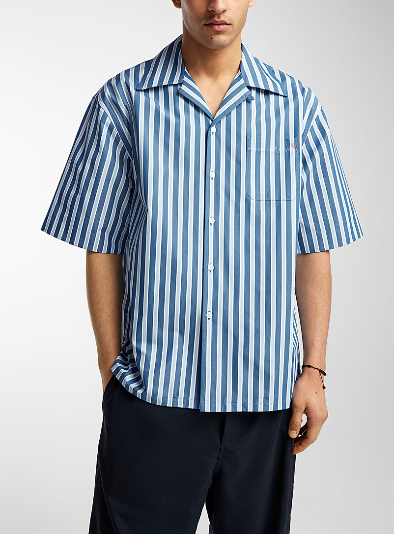 MARNI Blue Compact poplin striped shirt for men