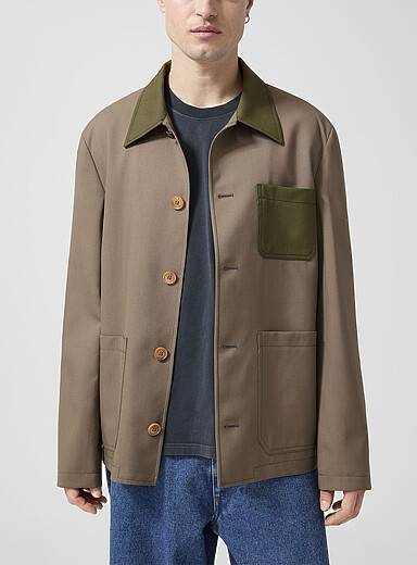MARNI: La surchemise &agrave; poches plaqu&eacute;es pure laine vierge Brun noisette pour homme