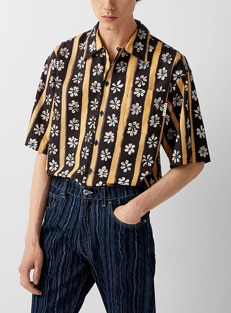 MARNI Black Flowers and stripes shirt for men