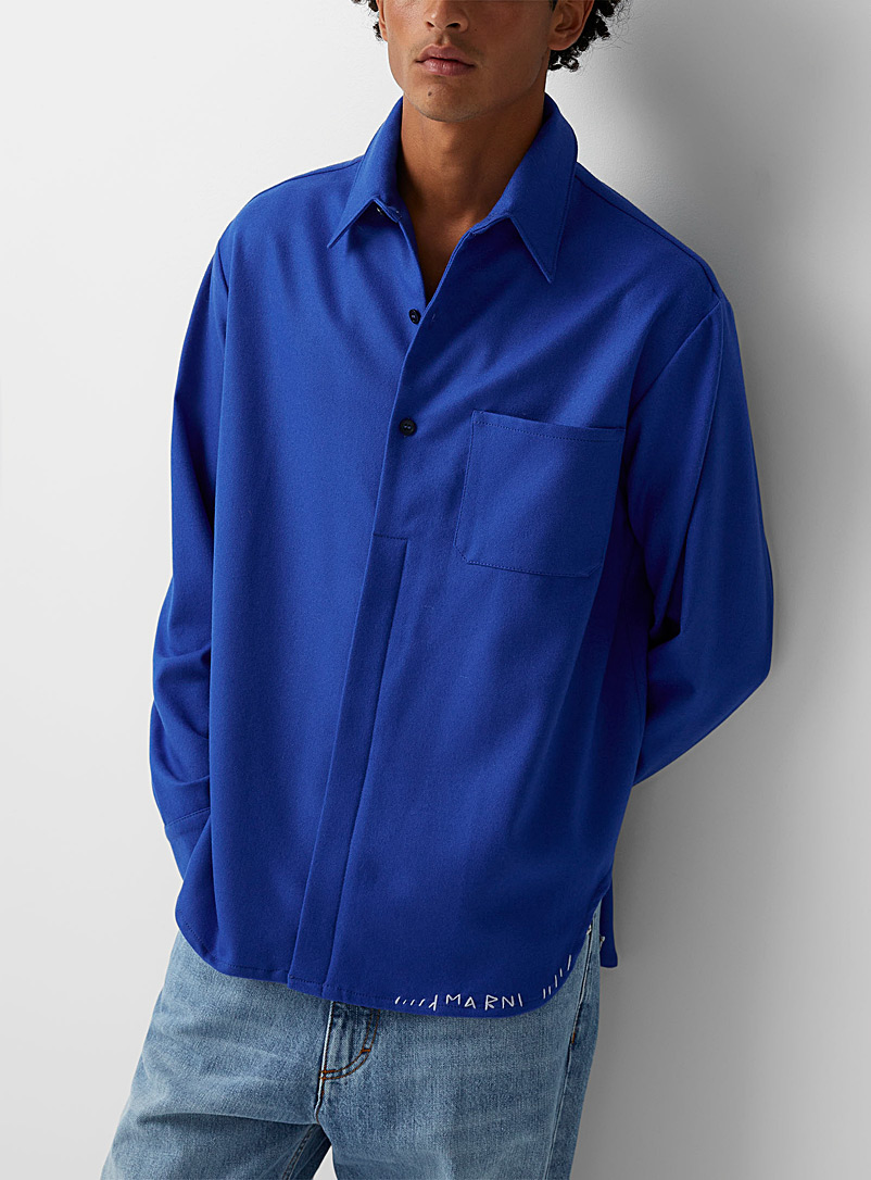 MARNI Blue Embroidered signature twill shirt for men