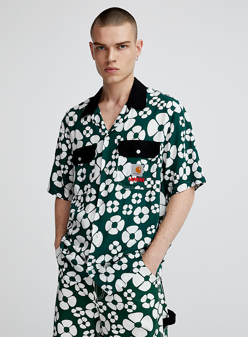Marni x Carhartt WIP: La chemise florale col ouvert Vert pour homme