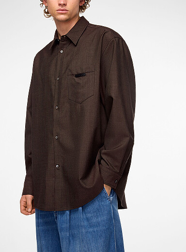MARNI: La chemise laine brute logo cuir Brun  pour homme