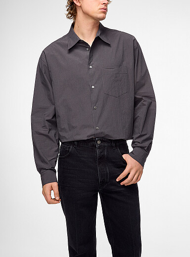 MARNI: La chemise popeline petits carreaux carreaux gris pour homme