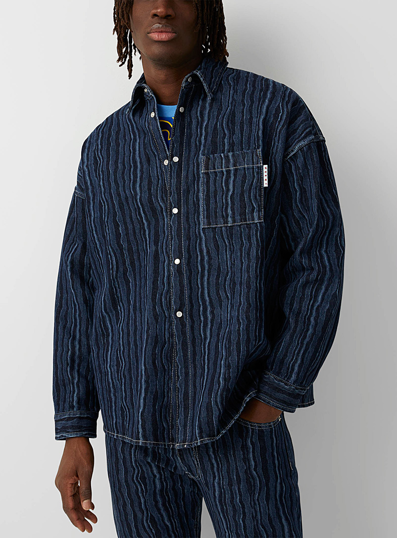 MARNI: La chemise denim motif Funny Stripes Bleu pour homme