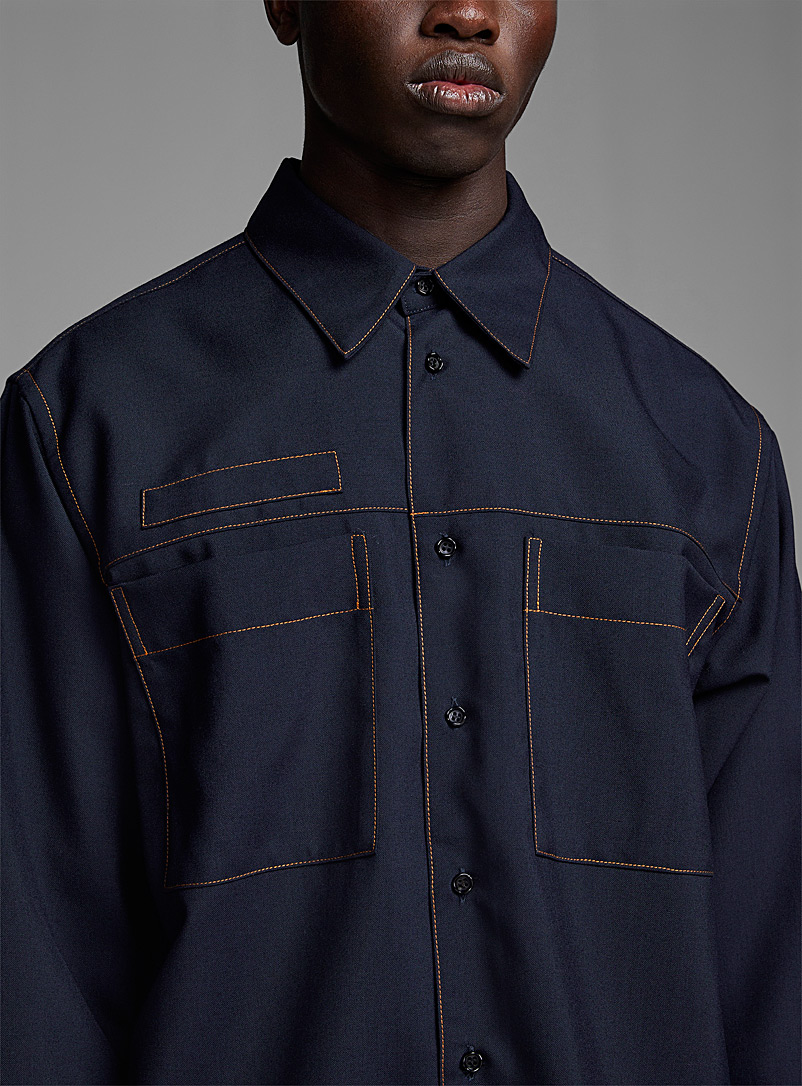 MARNI Black Piqué navy blue shirt for men