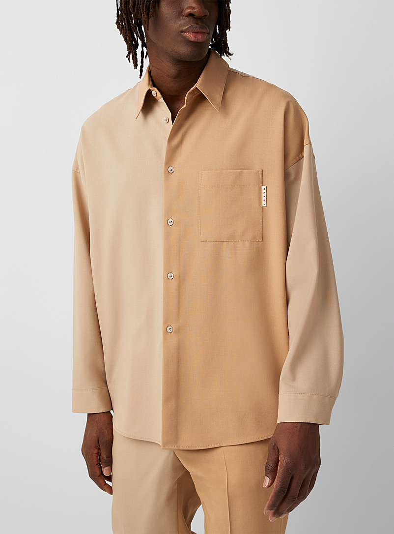 MARNI Cream Beige Two-tone shirt for men