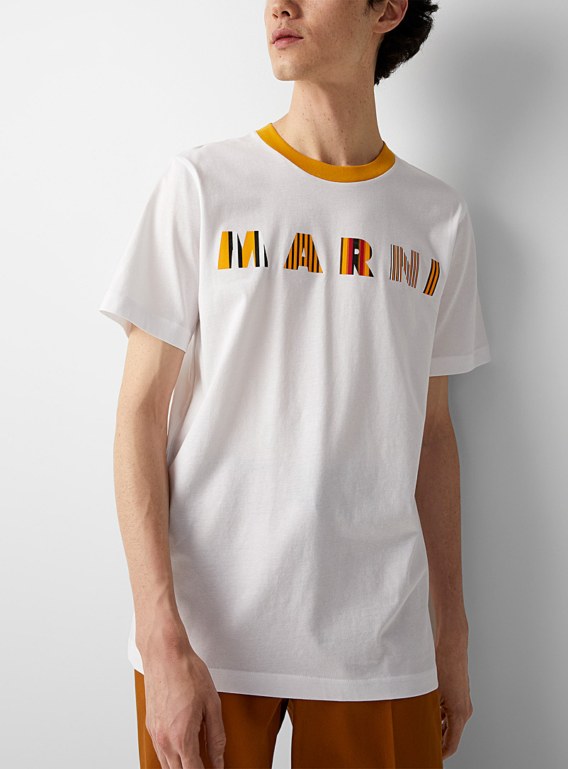 MARNI White Accent collar striped signature T-shirt for men