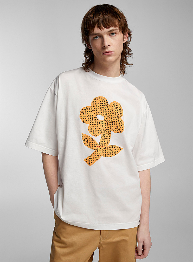 MARNI White Word Search flower T-shirt for men