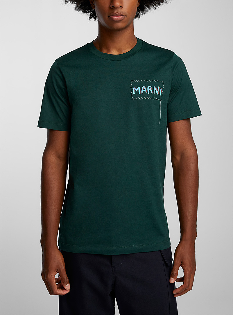 MARNI Green Embroidered frame signature T-shirt for men