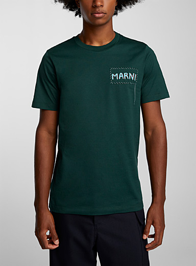 MARNI: Le t-shirt signature encadré brodé Vert pour homme