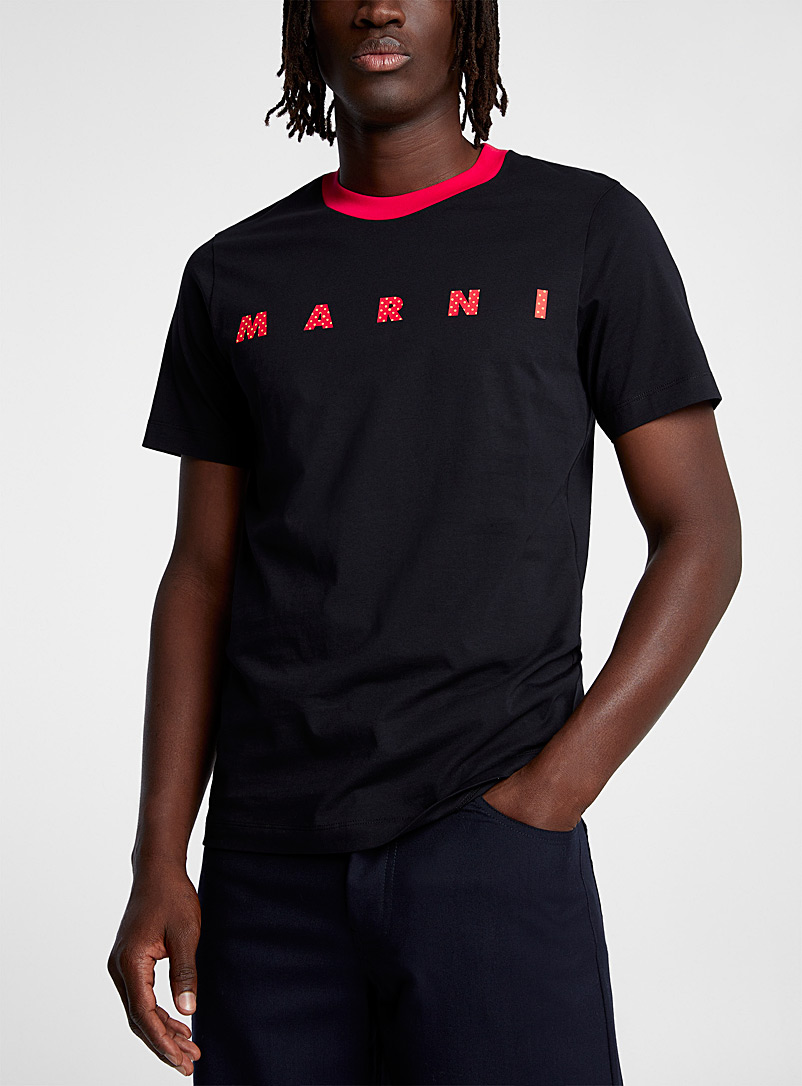 MARNI Black Colourful collar logo T-shirt for men