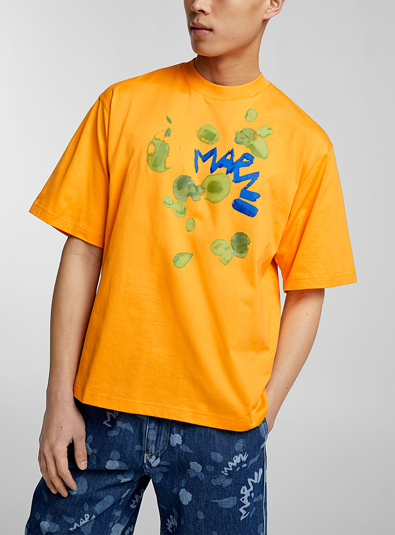 MARNI: Le t-shirt signature fleurs Dripping Rose pêche pour homme