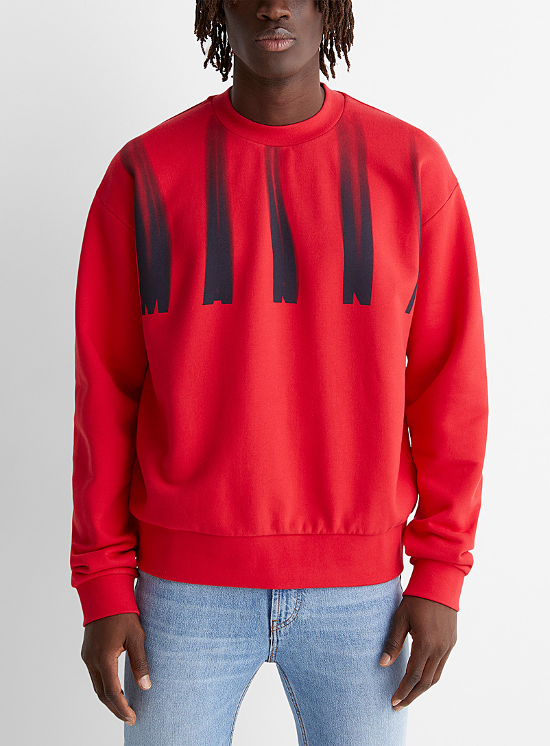 MARNI Red Distressed scarlet logo sweater for men